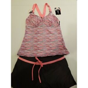Zero Xposur Women's 8‎ 2pc Swimsuit Gray/Pink Multi color Beachy Coastal Modest